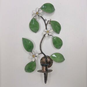 Vintage 🌸 Toleware Tole Enamel Floral Wall Hanging Art Candle Holder Sconce
